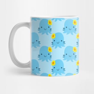 Blue Flower Octopus Pattern Mug